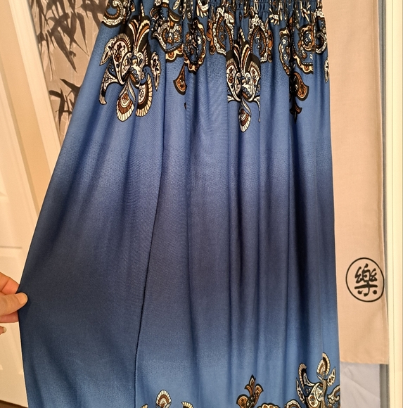 Blue Medium Strapless Maxi Dress Stretchy Paisley Bohemian - Picture 2 of 10